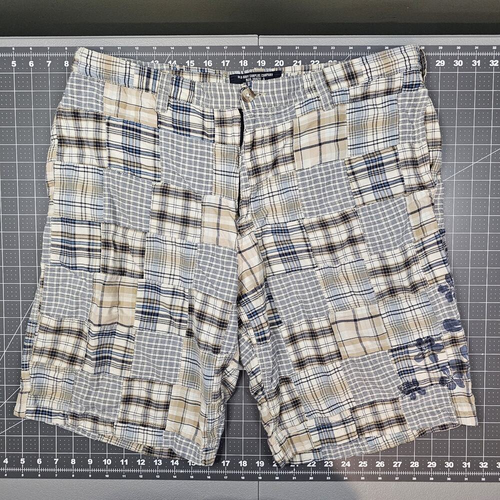Vintage Old Navy Madras Patchwork Shorts Men's 38x10 Plaid Preppy Loose Relaxed